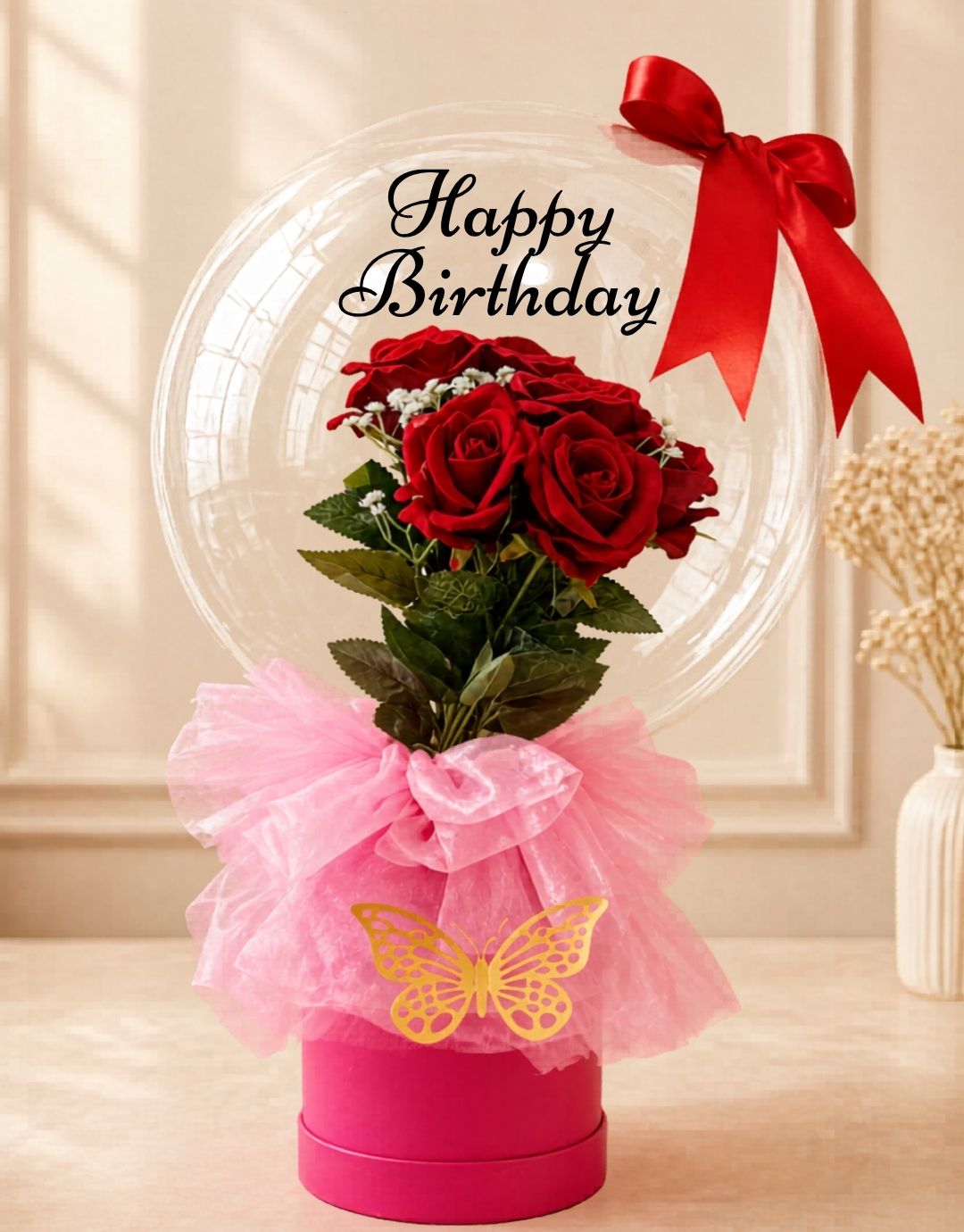 Rose Bubble Birthday Balloon Box